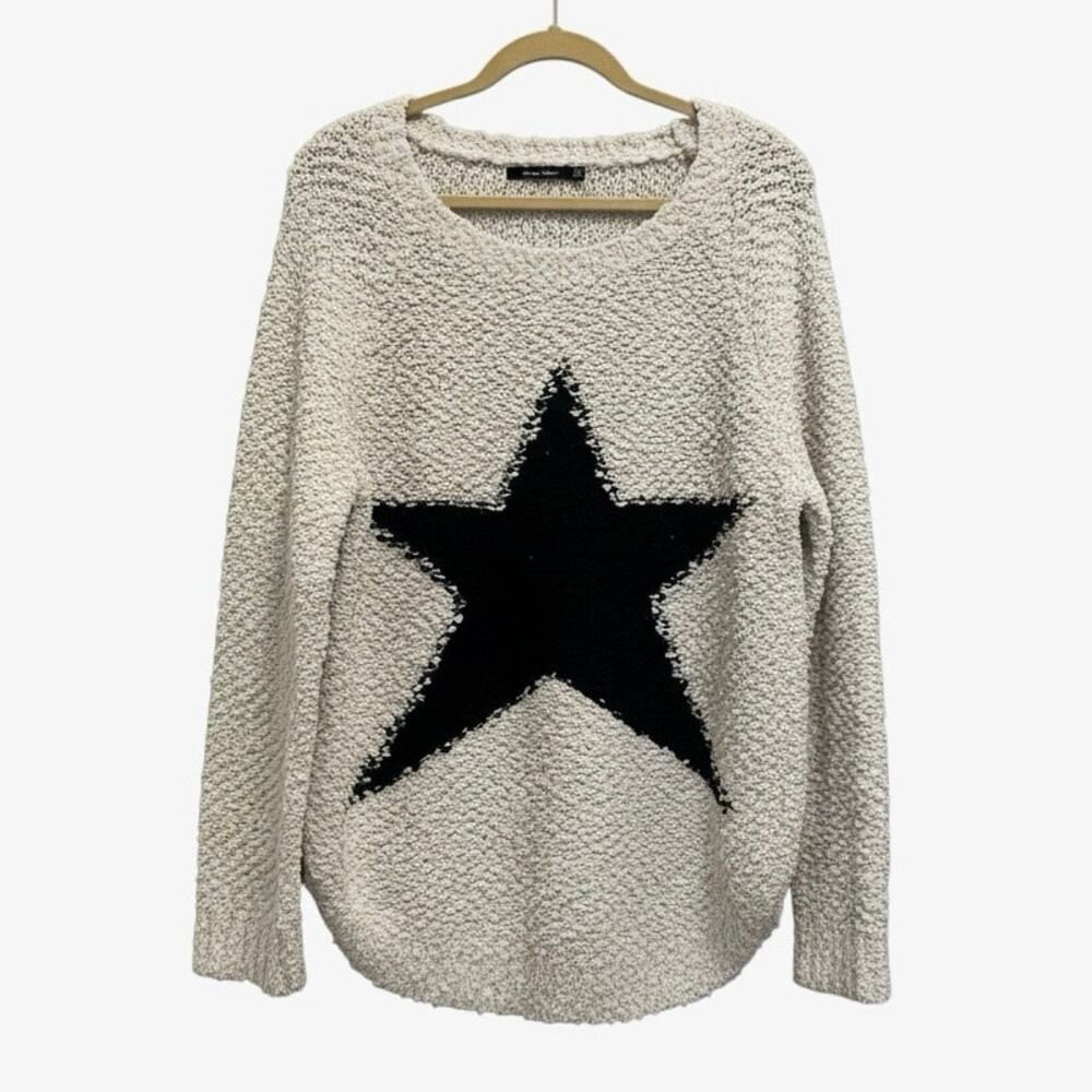 Doe & Rae Cream & Black Star Popcorn Knit Crewneck Sweater